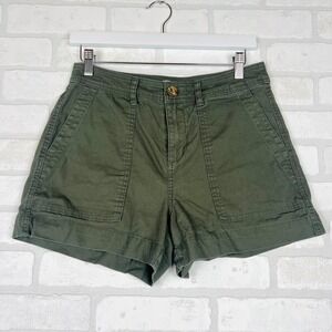Olive Green Utility High Rise Cotton Blend Cargo Shorts Women Size 6